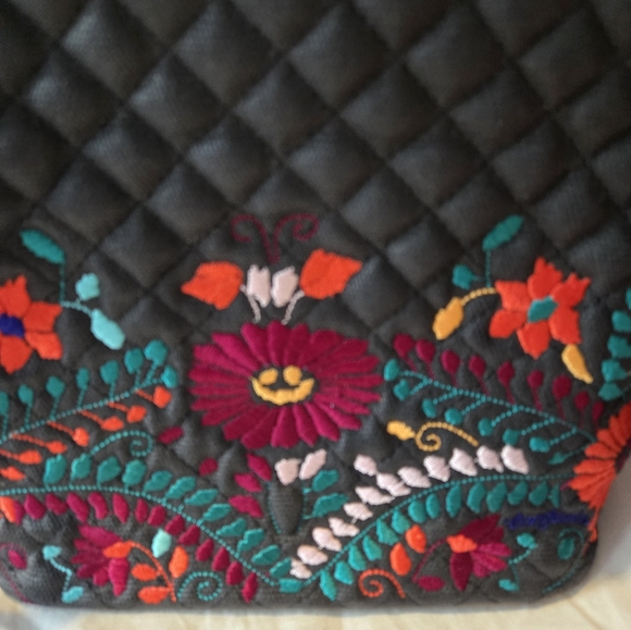 Embroidered Black Quilted Bag with Multicolor Strap - Picture 2 of 9